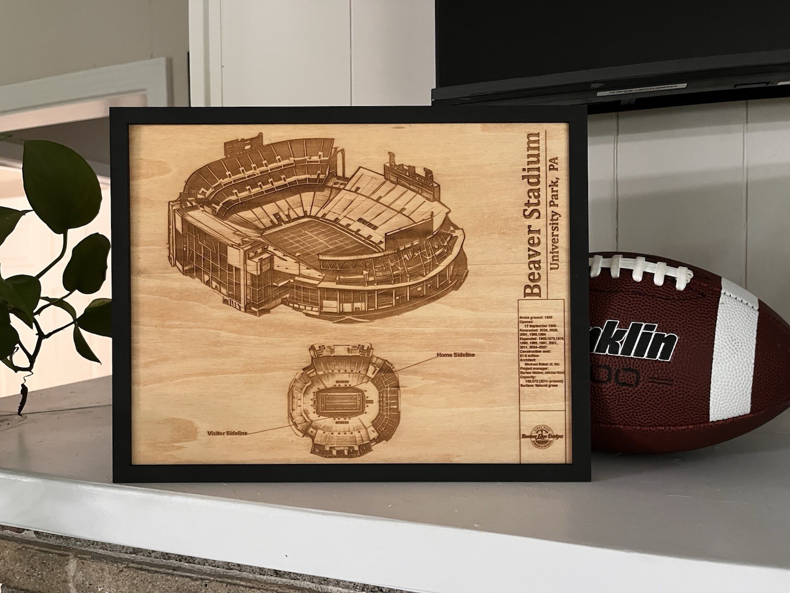 Beaver Stadium College Park, PA Wood Engraved Blueprint Wall Art