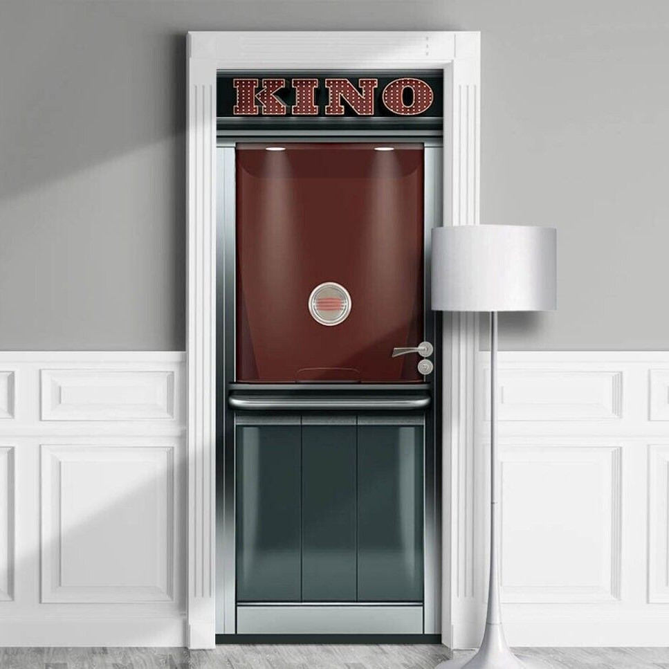 Movie Ticket Booth Door Mural, Home Cinema Decor, Laminated Sticker, 1-Piece