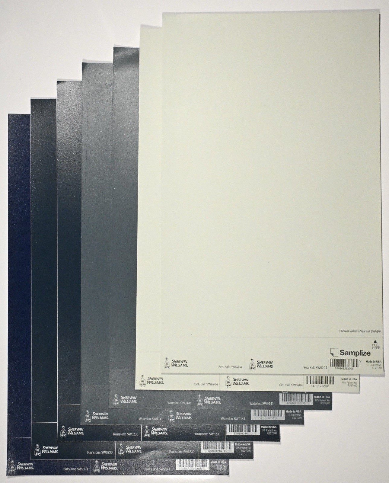 SAMPLIZE Peel & Stick Paint Samples Sherwin Williams blue green 7-pk reusable