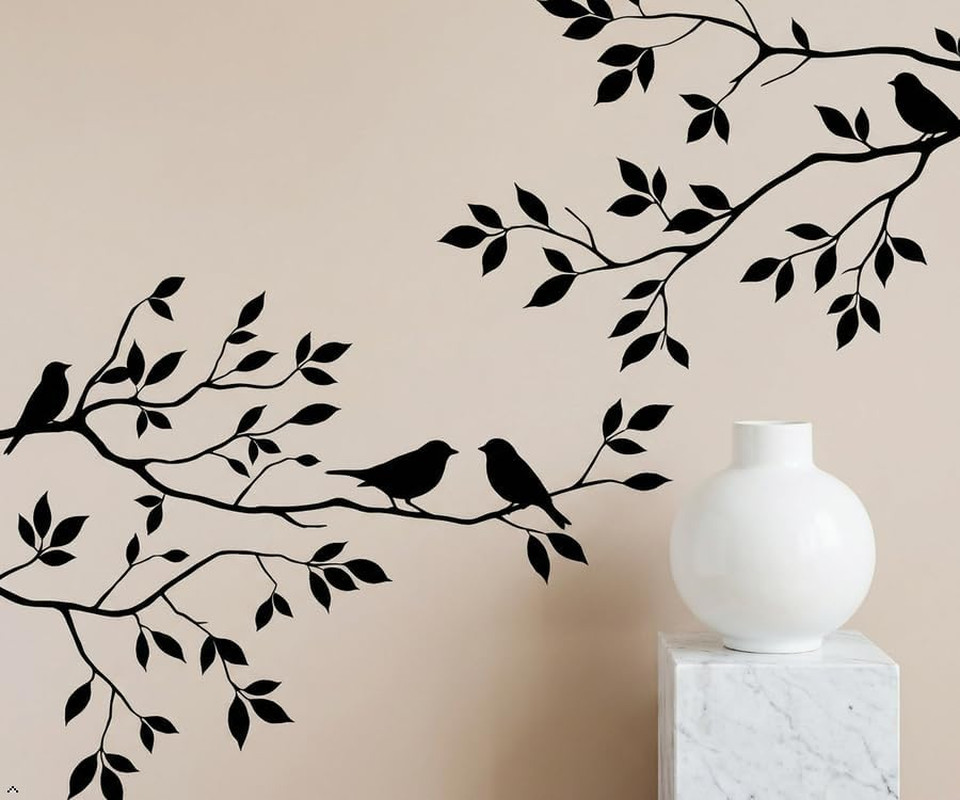 Birds and Blossoms Vinyl Wall Decal – 16" X 24" Removable Floral Bird Wall Stick