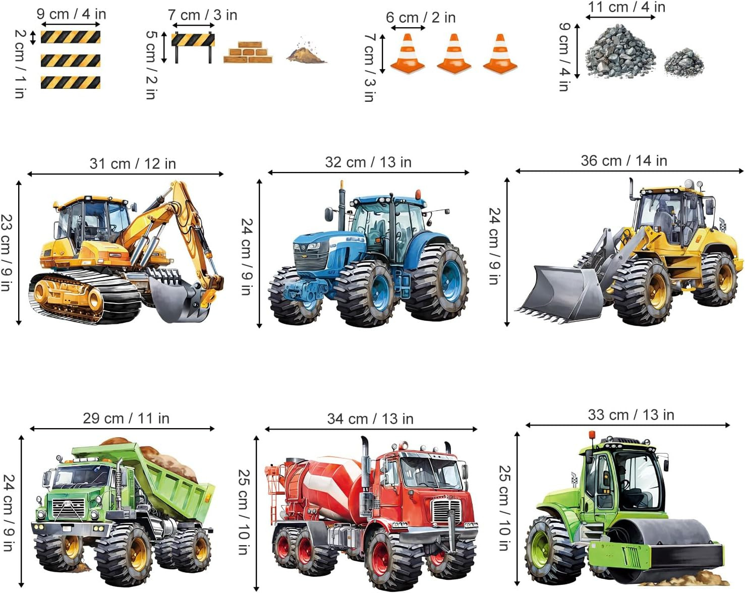 Construction Cars Wall Decals Trucks Tractor Vehicles Wall Stickers Baby Nurs…