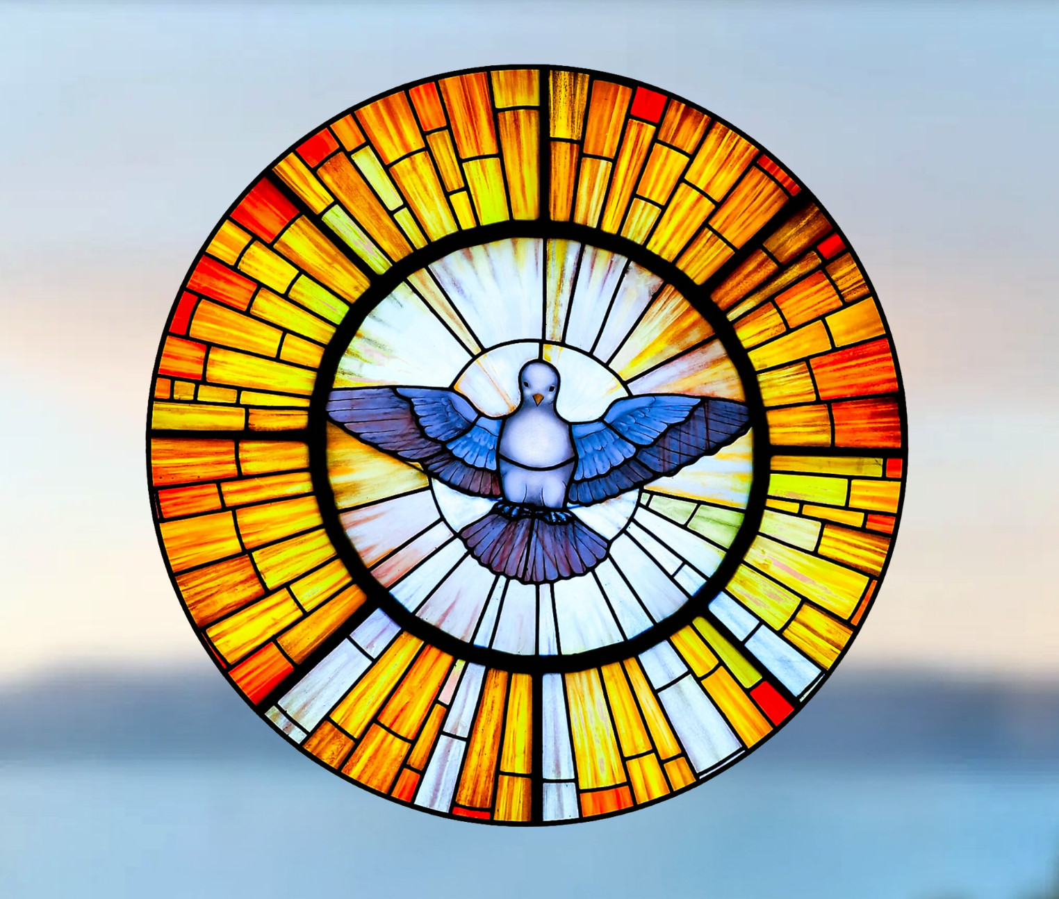 Holy Spirit Dove Faux Stained-Glass WINDOW CLING Sun-catcher Size 8" Round Vinyl
