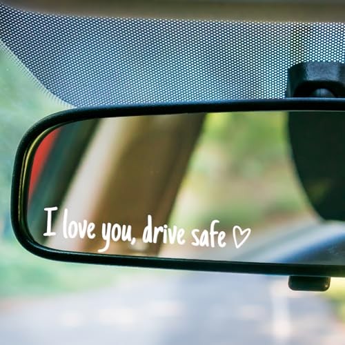 White Cute Car Stickers Upgrade I Love You Drive Safe Mirror Stickers – 3 Pcs