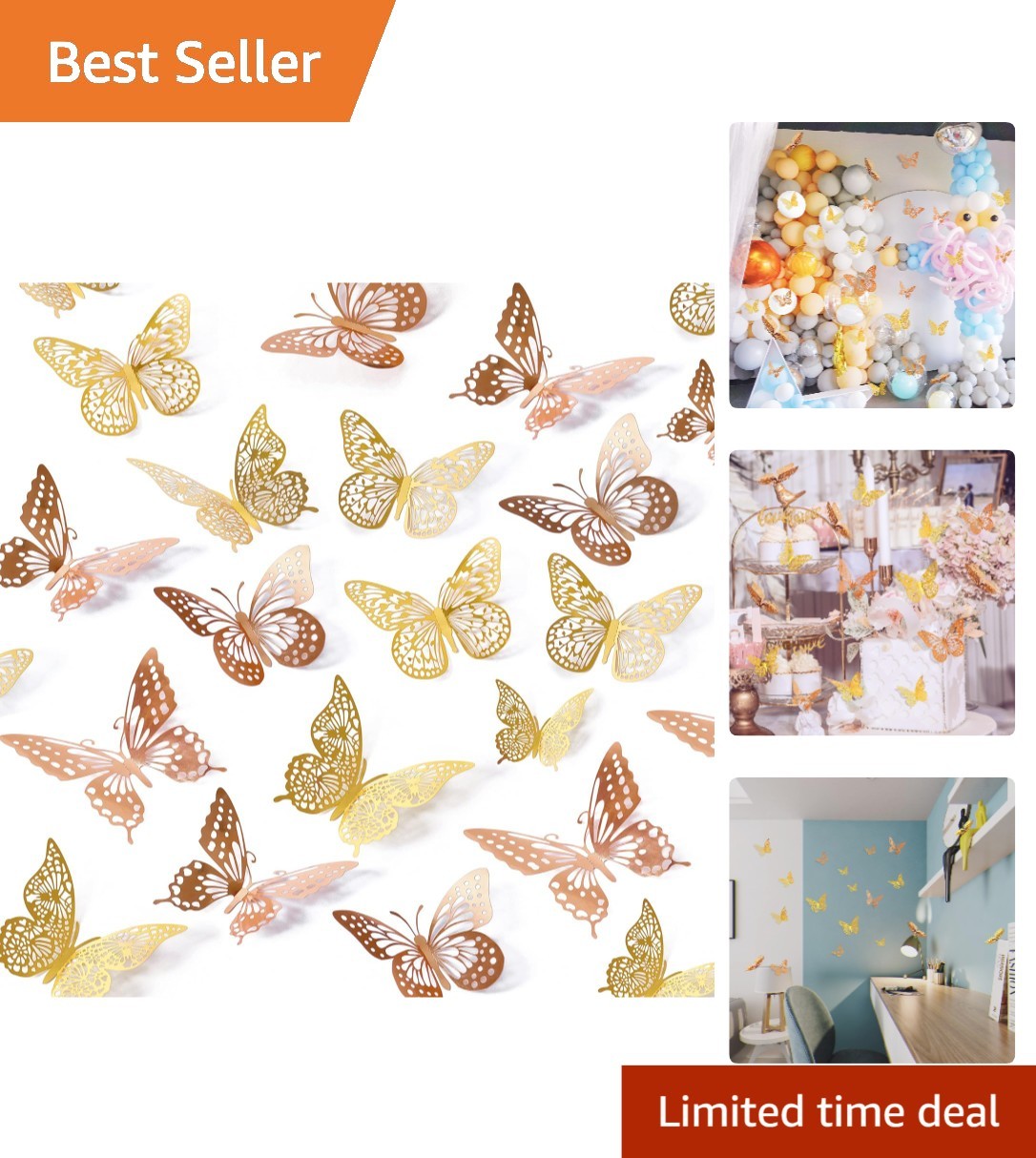 Kids Room Decor 48pcs Butterfly Wall Stickers with 3D Effect