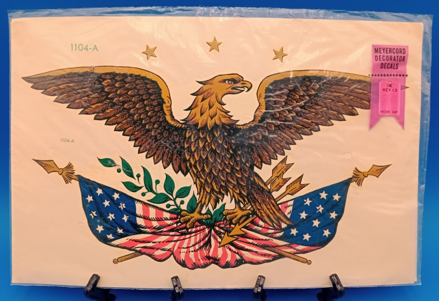 NIP Vintage Meyercord Decorator Decals 1104-A American Patriotic Eagle Flag Star