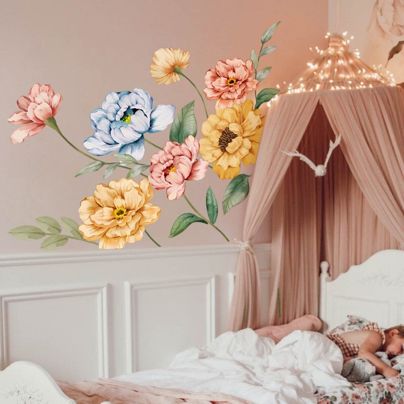 Flower Wall Stickers Clings Decals PVC Floral Living Room Art Retro Home Decor
