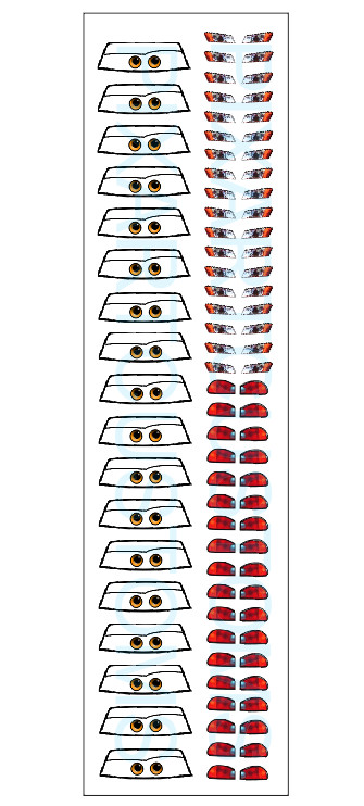 W-230 DISNEY CARS LIGHTNING MCQUEEN ORANGE EYES HEADLAMPS TAIL LIGHTS DECAL SET