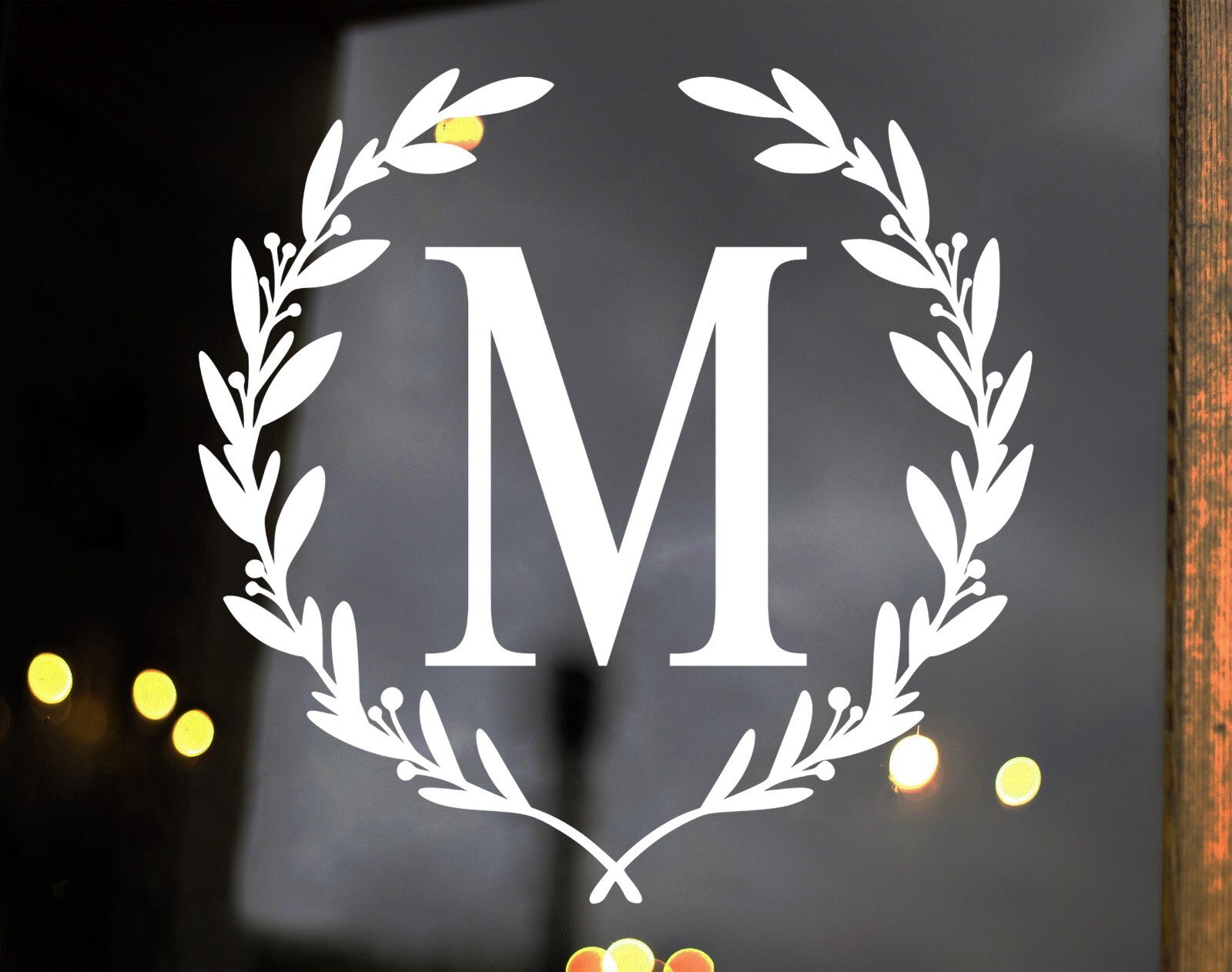 Monogram Letter in Laurel Wreath Vinyl Decal V3 | Family Name | Die Cut Sticker