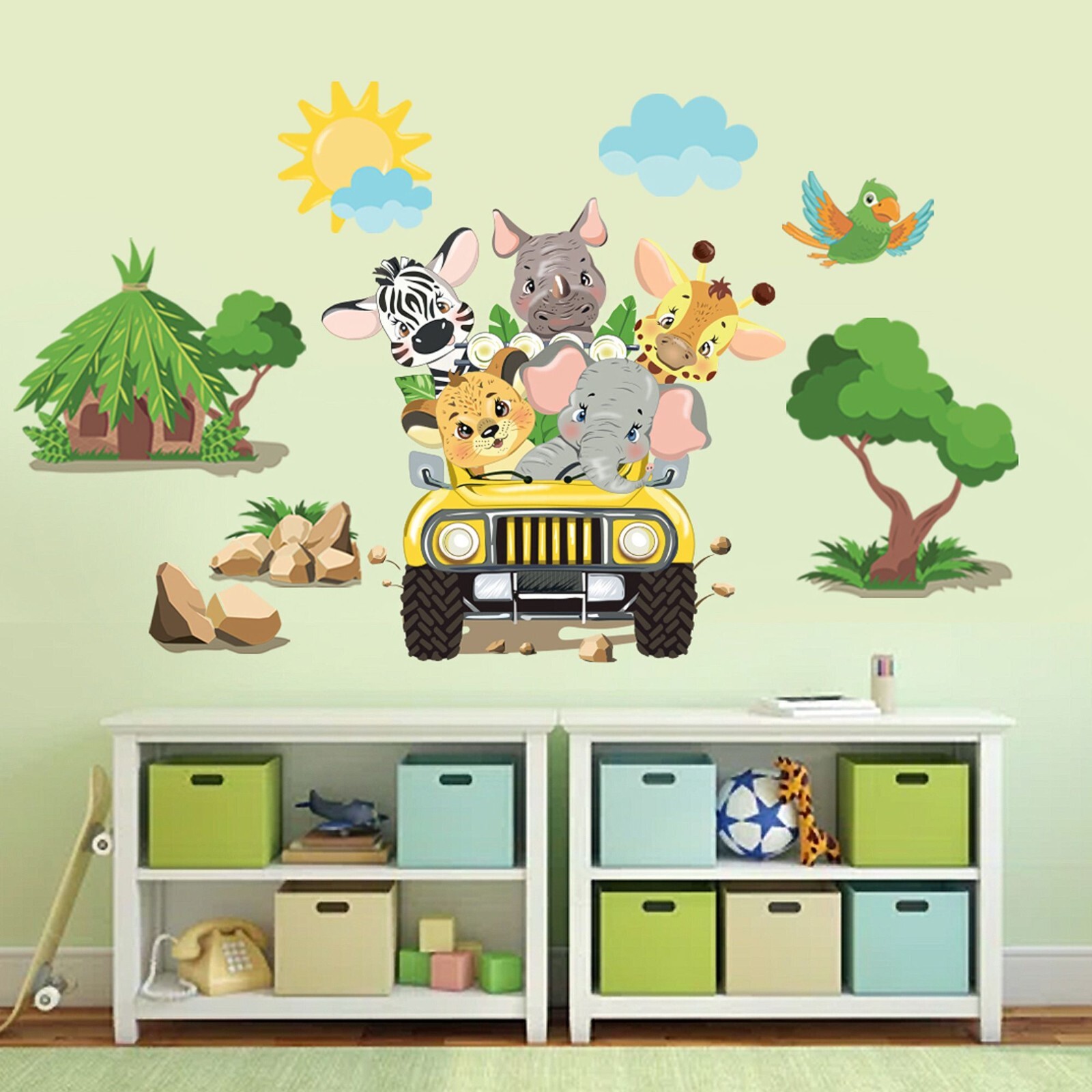 Safari Jeep Adventure Ride Set! Removable Wall Decals. Great For Any Kid's Room!