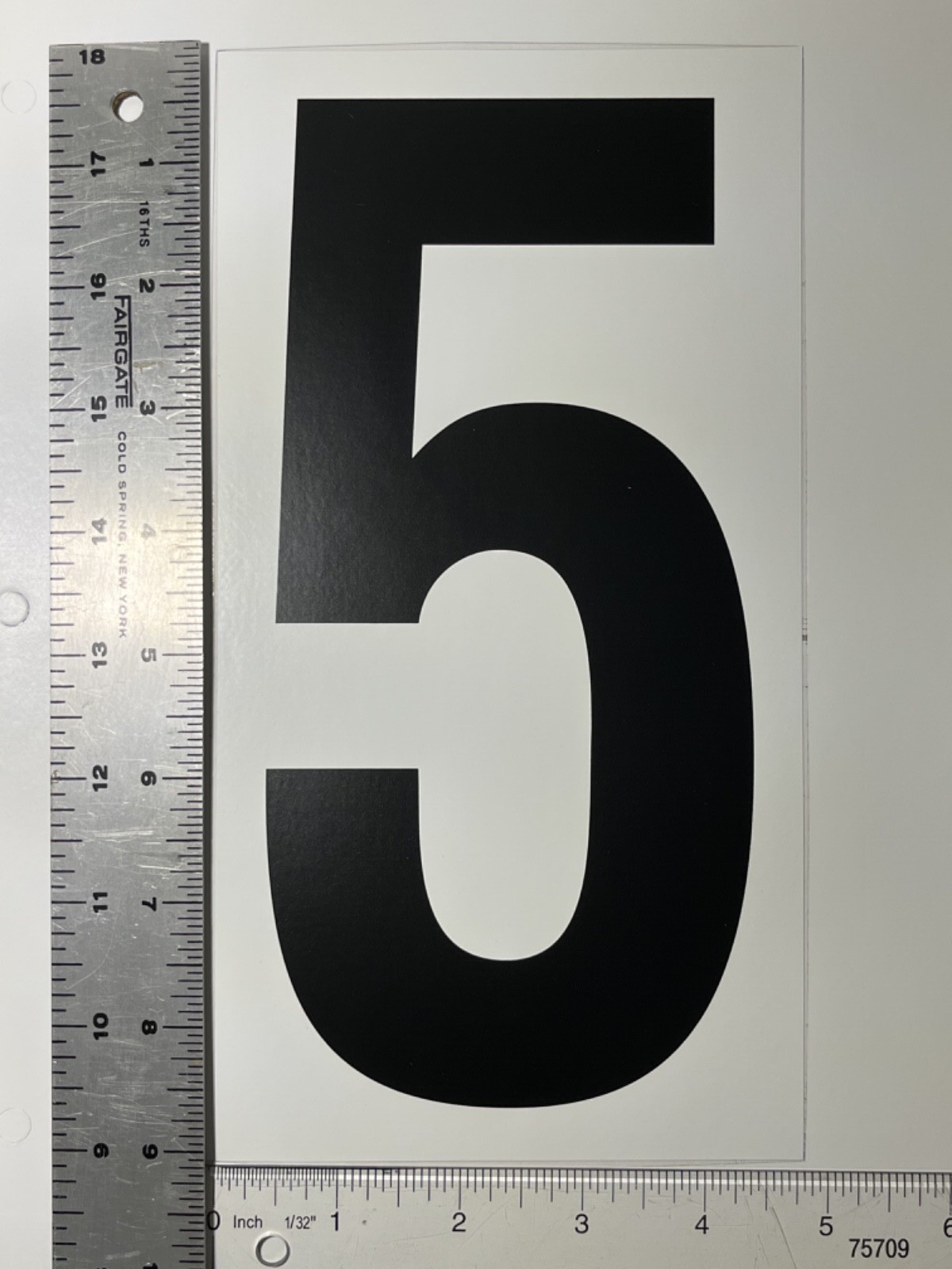 #5 Vinyl Number Sticker Large 9" x 5" black on white for outdoor