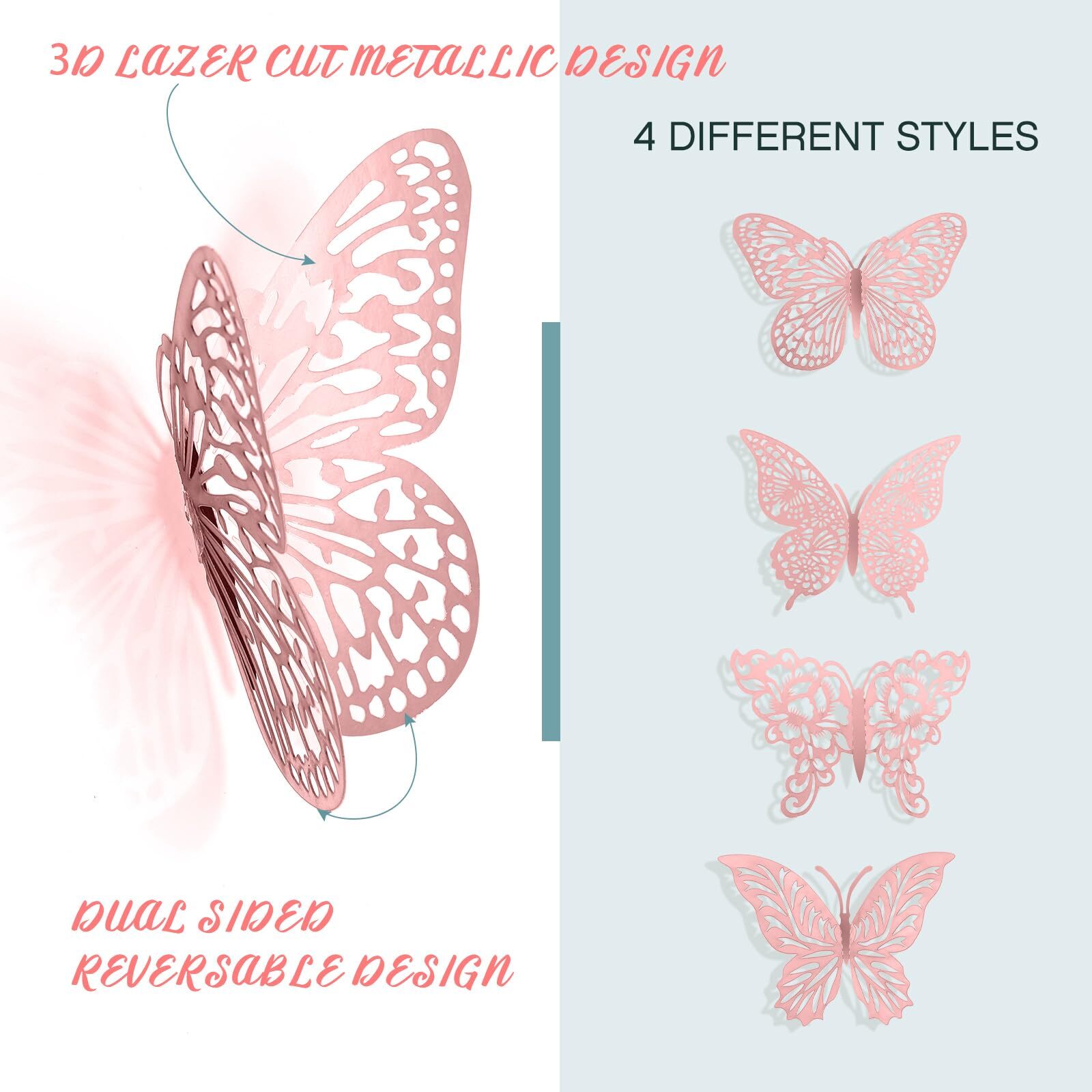 48PCS 3D Butterfly Room Wall Decor for Birthday Wedding Party Cake Decor