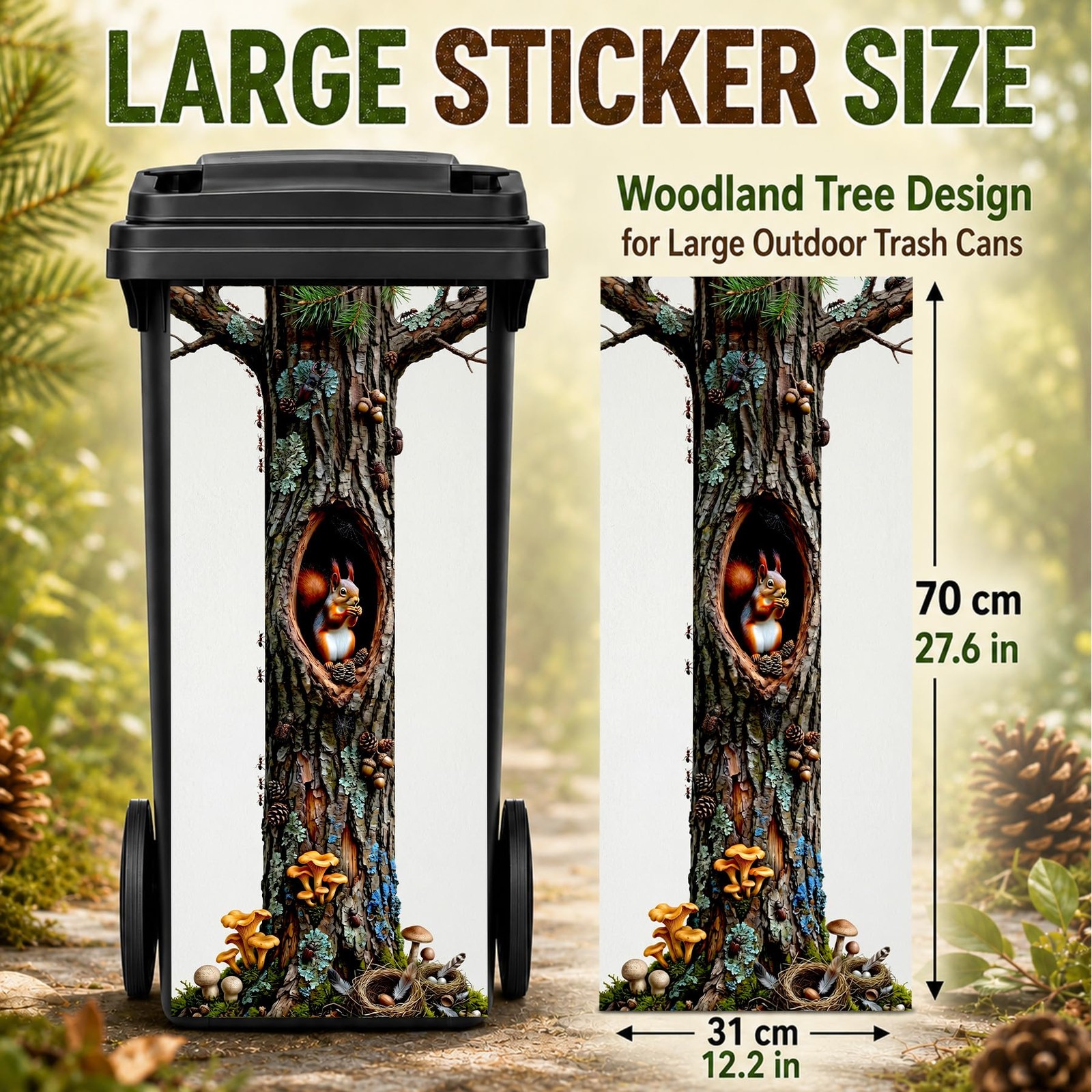 Flower Wheelie Bin Stickers Large Art Garbage Can Decals for Outside