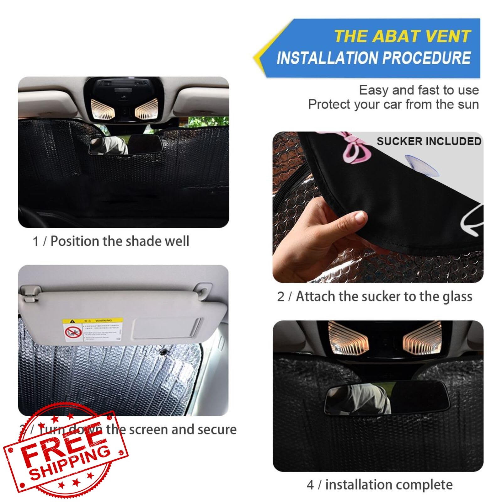 ALAZA Windshield Sunshade Black Pink Bow Cherry