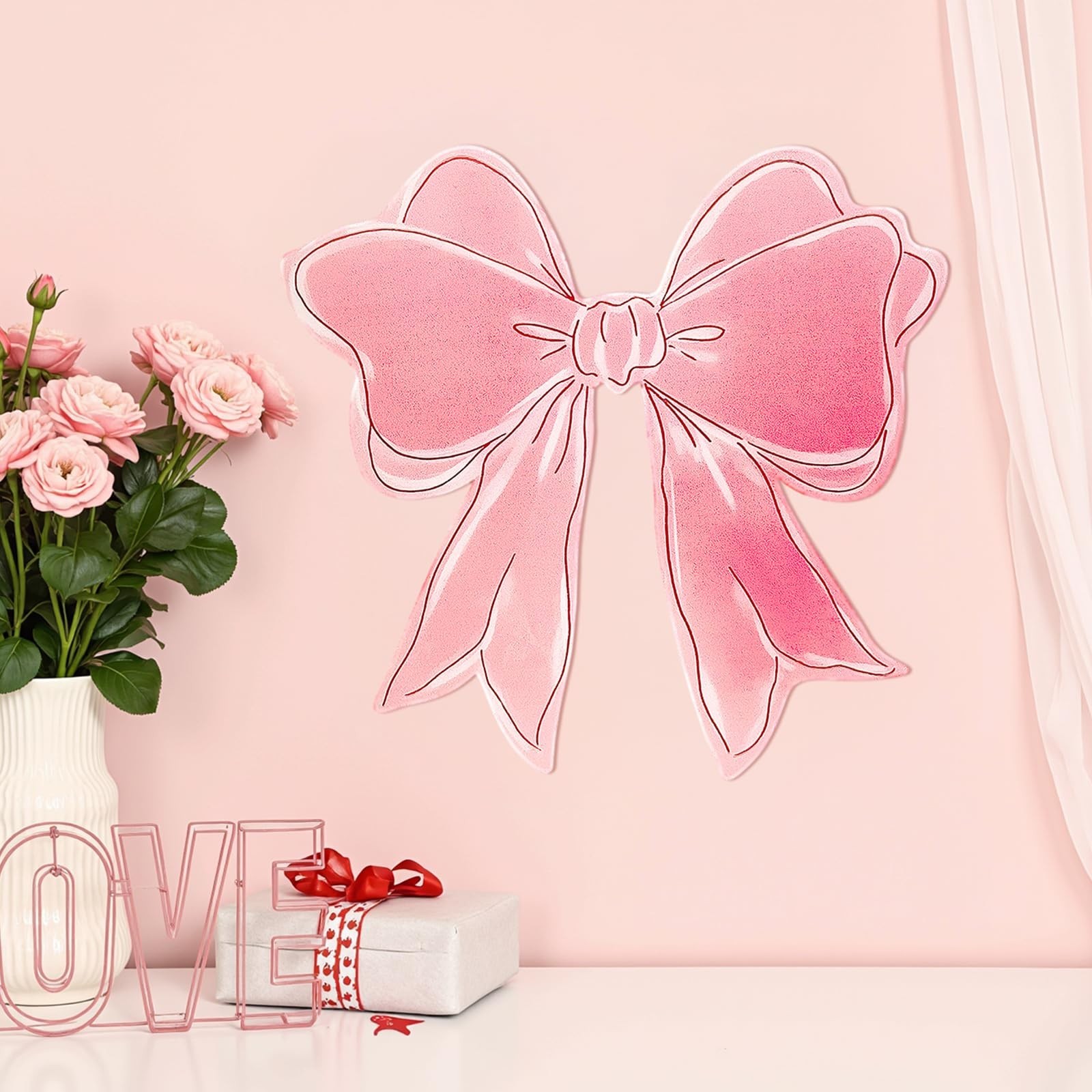 Metal Pink Bow Coquette Room Wall Art Decor,12" Cute Pink Bow Wall Sculpture…