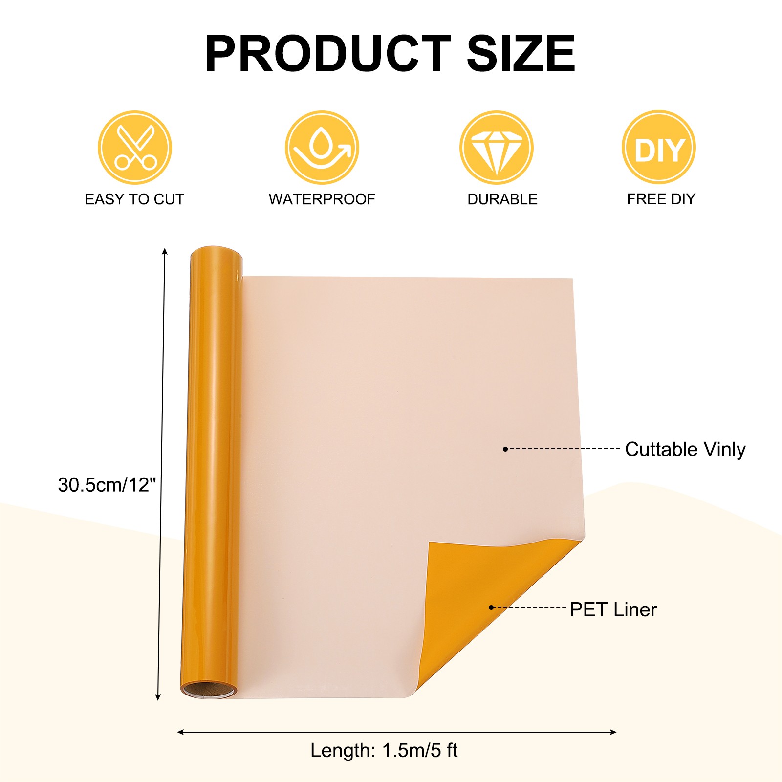 Yellow Permanent Vinyl for Roll 12"" x 5ft