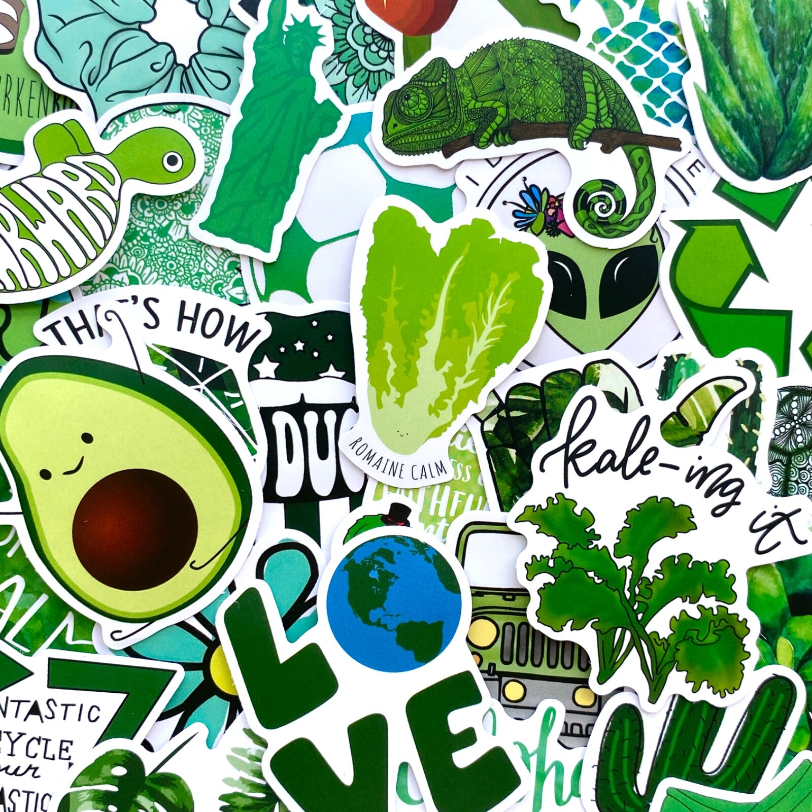 5-50 pcs Green Cute Kawaii Stickers, Succulent Plant Nature Forest Vegan Decals
