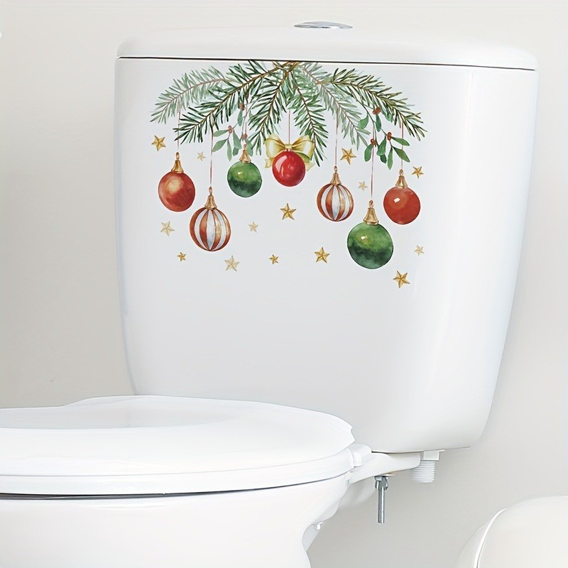 Christmas Toilet Sticker Self-Adhesive Xmas Ornaments for Holiday Bathroom Decor