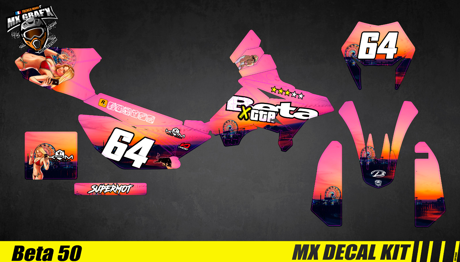 Moto Decal Kit For Beta RR 50 – GTA Pink
