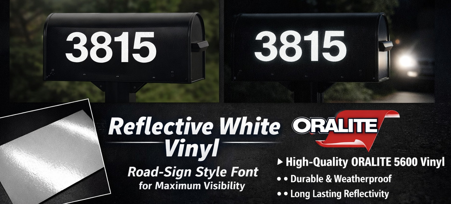 WHITE REFLECTIVE Street Address Mailbox House Number vinyl decal sticker
