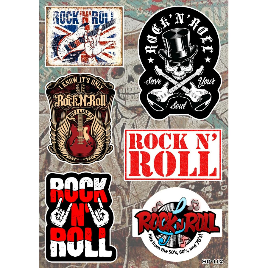 Rock N Roll Sticker Pack | Rock And Roll Skull Guitar 50s 60s 70s Band Logo