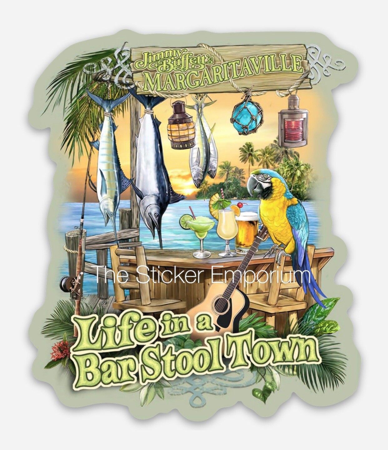 Jimmy Buffett Margaritaville Life Bar Stool Town Sticker Tumbler Car 4” Decal