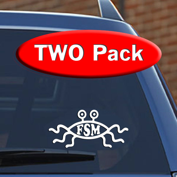 TWO Pack – Flying Spaghetti Monster – 5" White Vinyl Decals – Pastafarianism