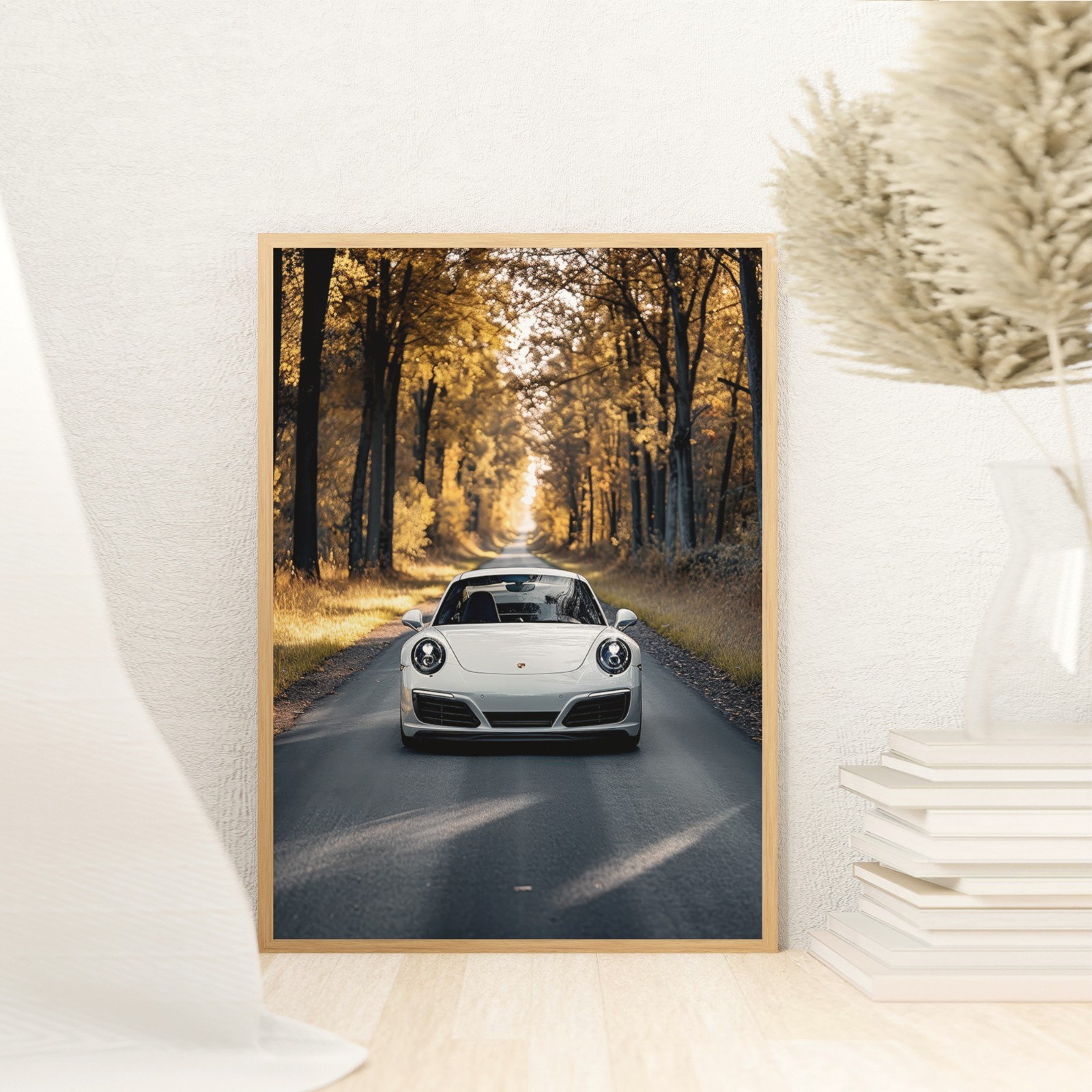 Porsche 911 Targa Canvas Wall Art, White Porsche Poster Print, Classic Car Print
