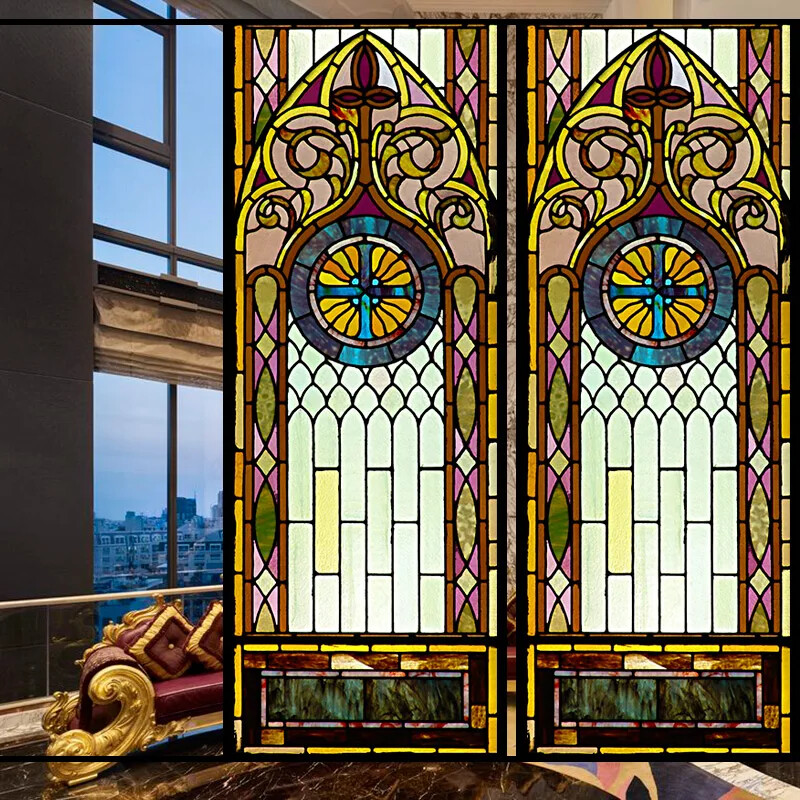 Vintage Self-adhesive Window Film Frosted Stained Privacy Glass Sticker Decor