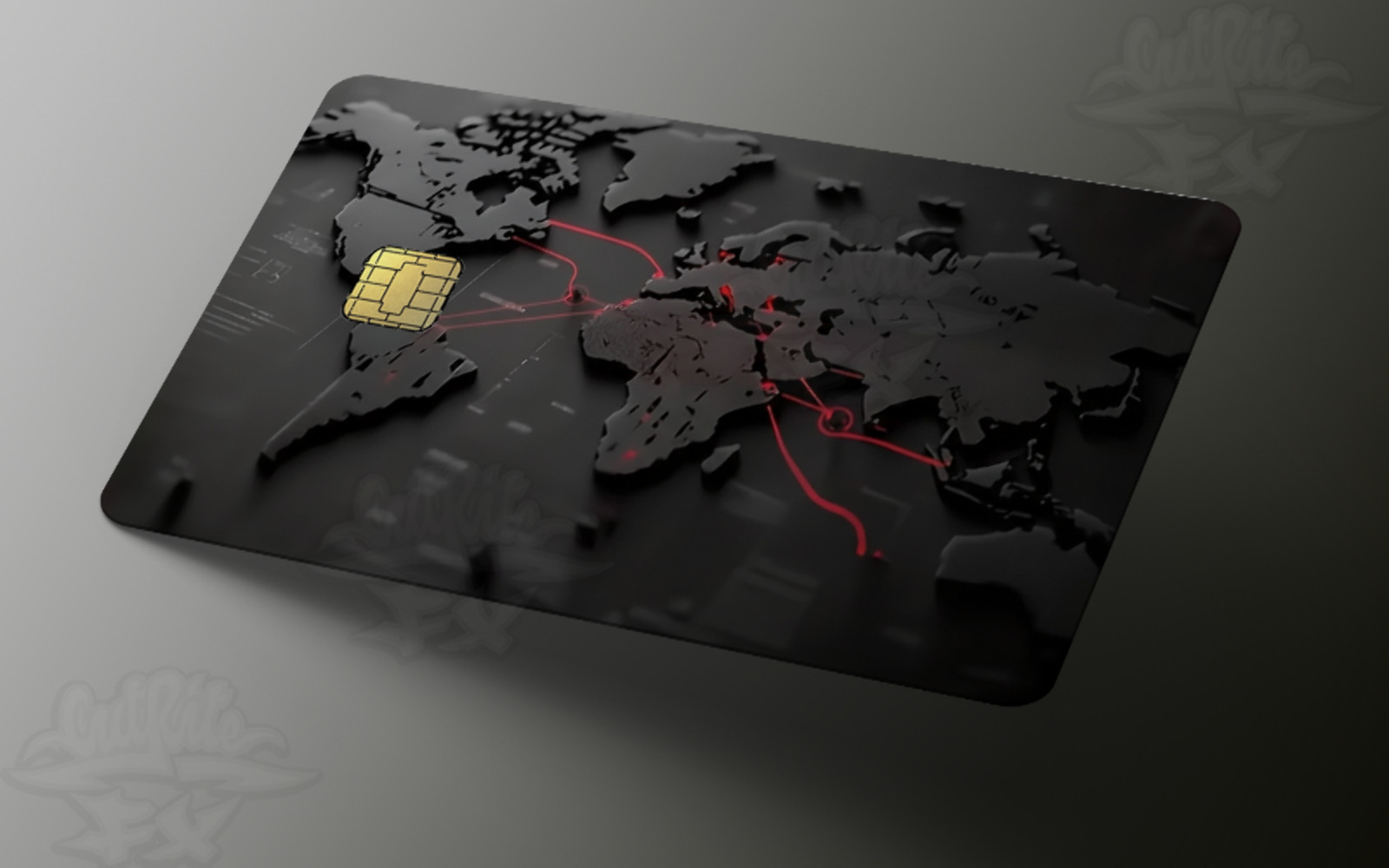 Global Network Black Credit Card Skin – Cyber World Map Tech Cover