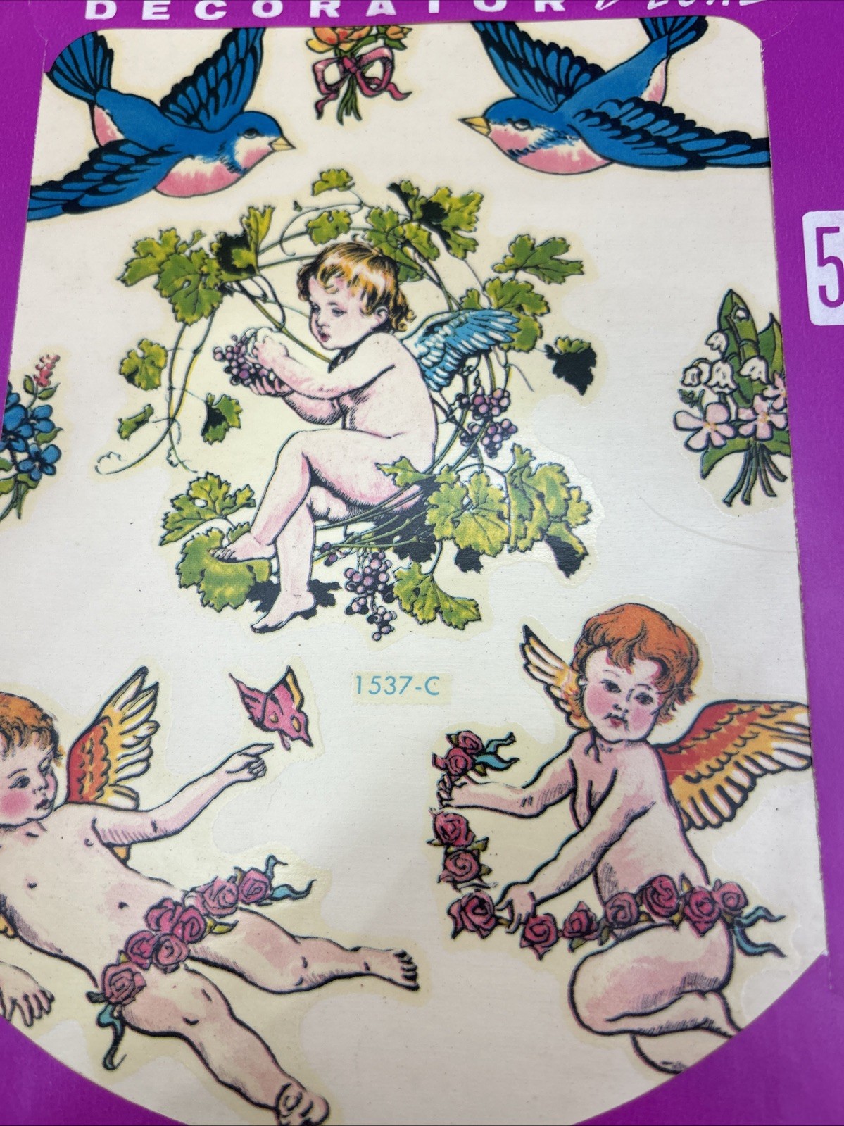 meyercord decals vintage Cherubs Blue Birds Floral 1537C Craft Decorative Decal
