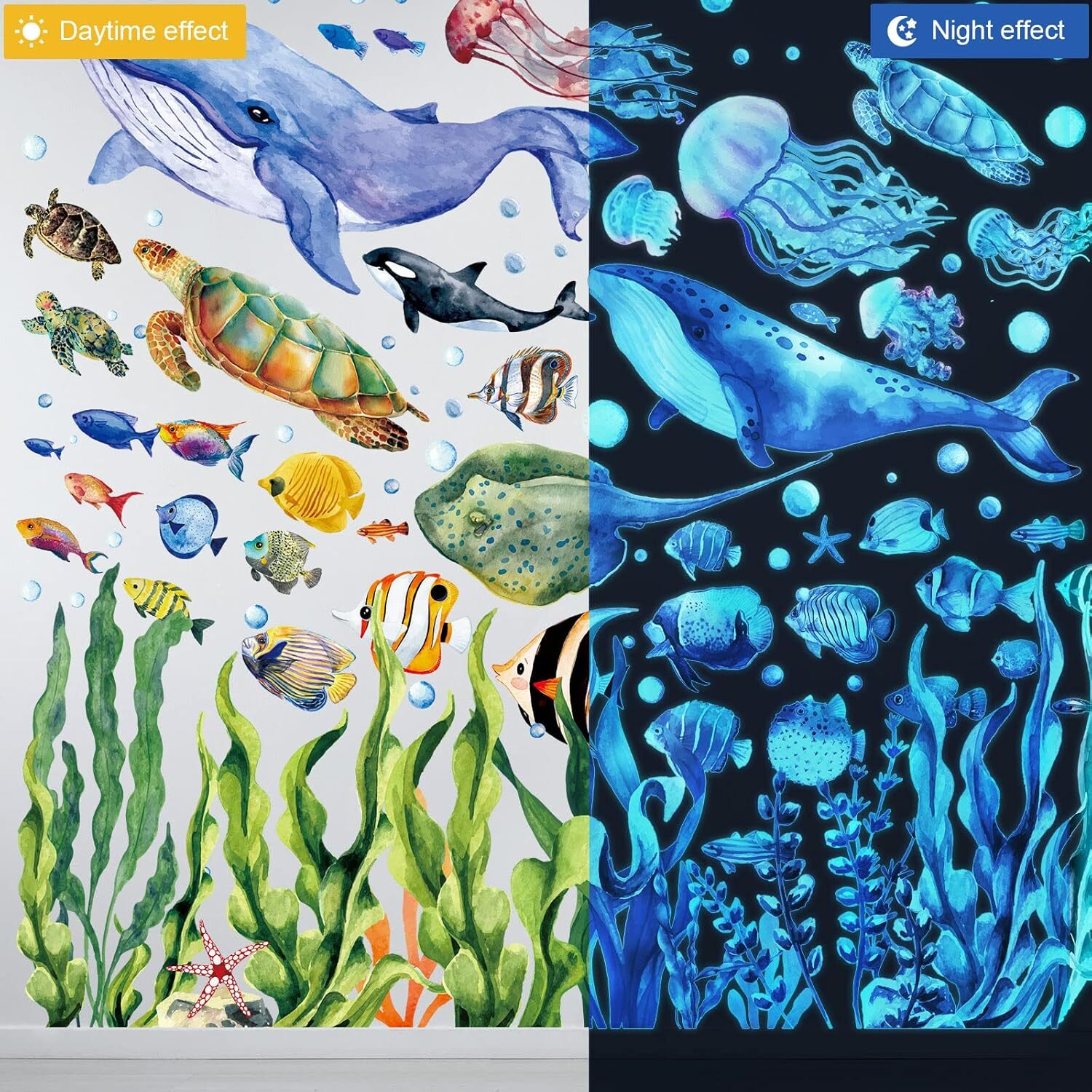 Glow in the Dark under the Sea Wall Decals Glowing Ocean World Themed Wall Stick