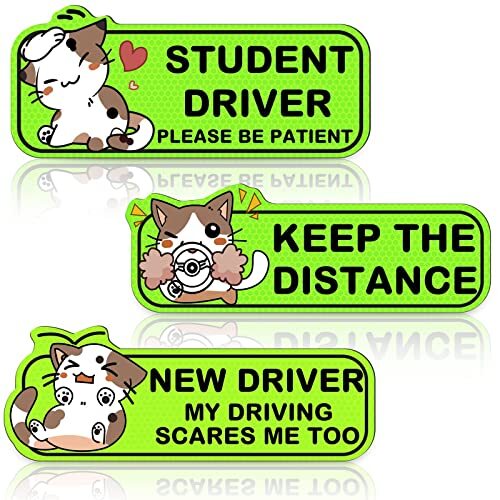 Large Green Cat Pattern Student Driver Magnets Set Of 3 Easy To Use Reflective