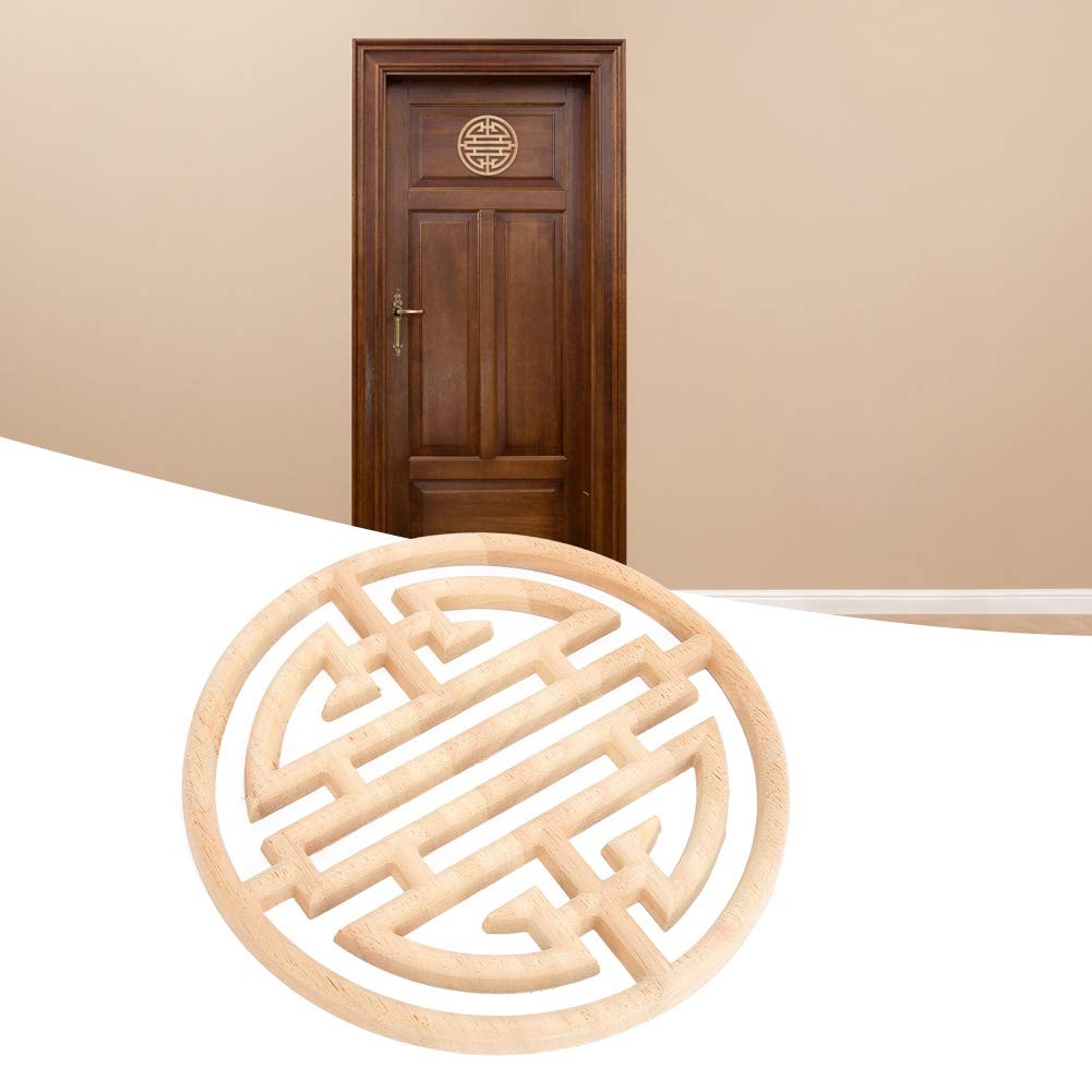7.9×7.9×0.4in Round Wood Appliques Onlays Chinese Vintage Style Wood Carved A…