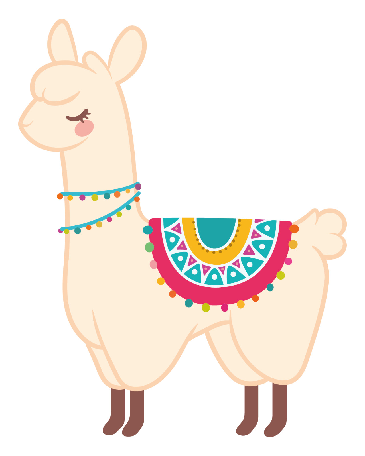 Multicolored Alpaca Accessories Design Kids Bedroom Vinyl Llama Wall Decal 20×25