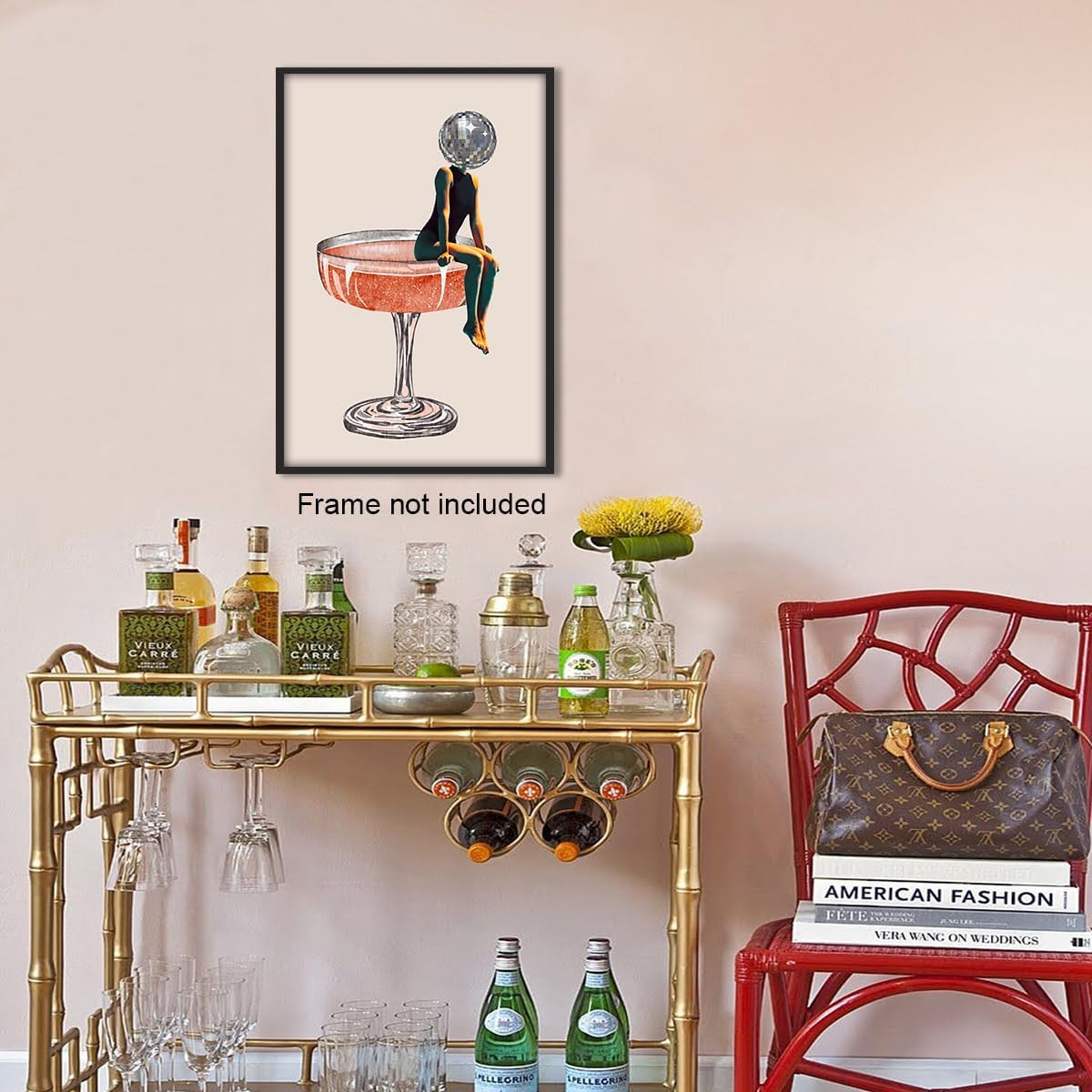 Funky Disco Ball Poster, Retro Disco Head Girly Wall Art Canvas, Vintage 70S Dis