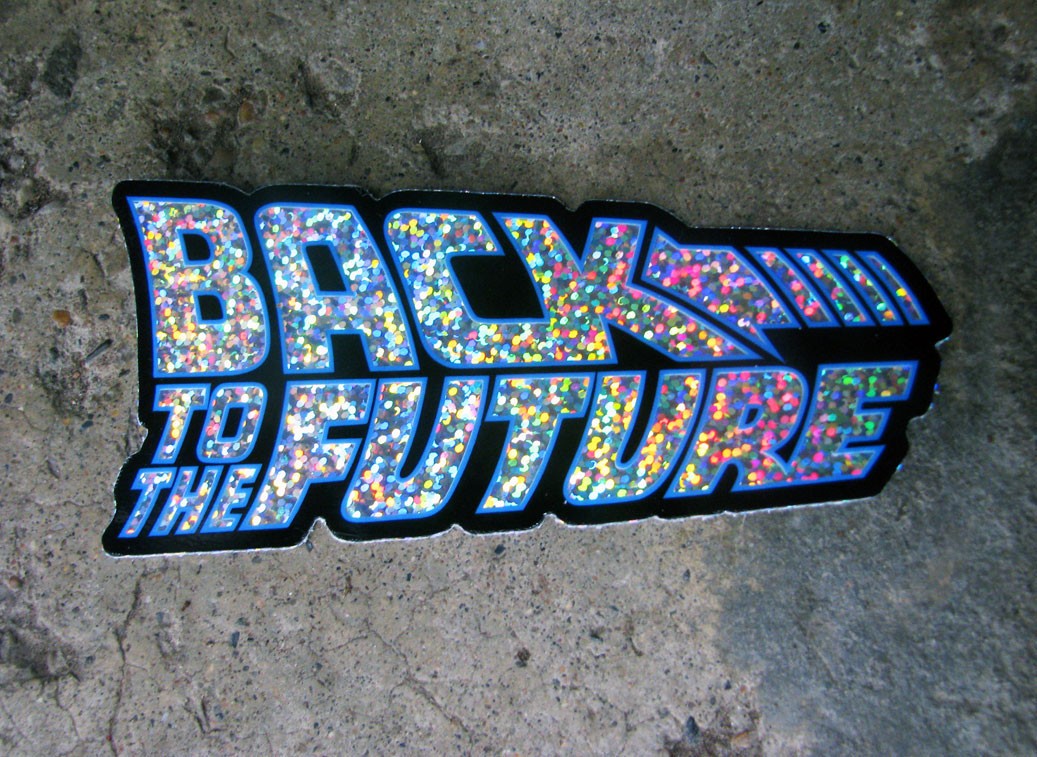 Back to the Future Glitter Sticker Skateboard Sparkle Shiny Logo Decal Retro