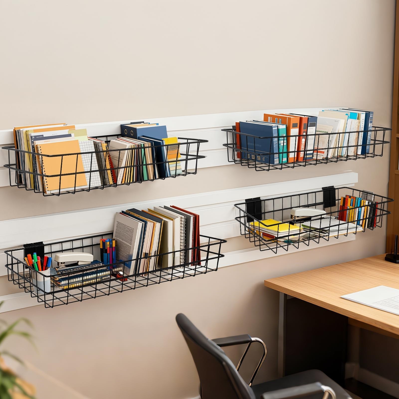 24-Inch Multi-Size Slatwall Basket Set, 4 Pack Slatwall Accessories Organizer…