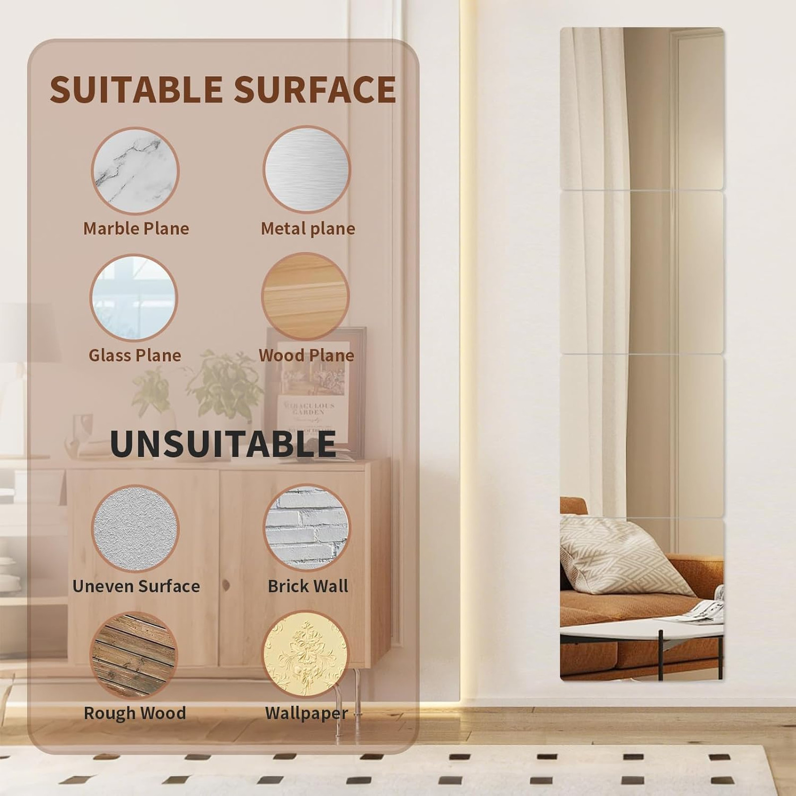 Acrylic Wall Mirrors 8×8 Inch Self Adhesive Square Tiles for Bedroom Home Gym
