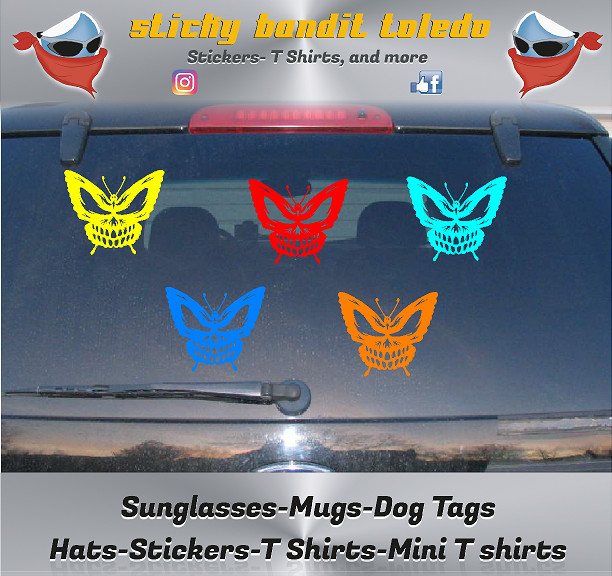 Butterfly skull 7 inch window vinyl decal sticker