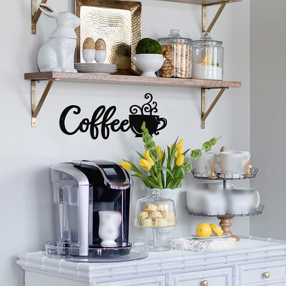 Contemporary Coffee Cup Metal Wall Art Iron Decor for Home Office 38 18cm