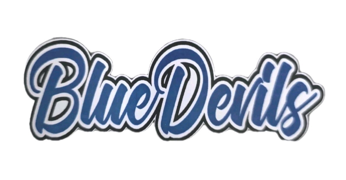 Blue Devil School Mascot Indoor/Outdoor Decal Sticker 5 X 1.5 Inch-FREE SHIPPING