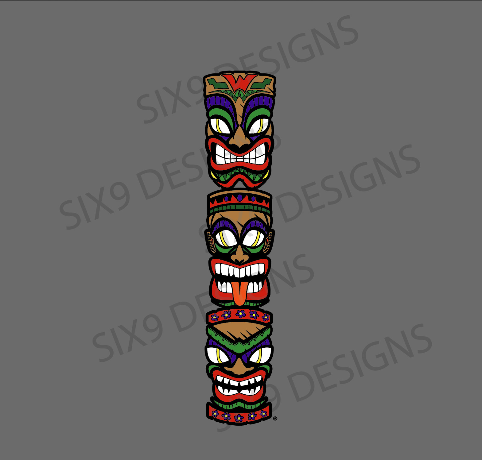 Tiki Sticker Totem Pole Vinyl Multicolored Polynesian Gods Wall Decals set of 3