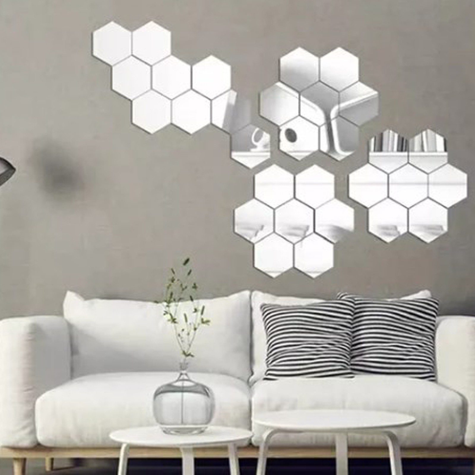 24Pcs Acrylic Mirror Hexagon Wall Sticker Art DIY Decorative for Home Bedroom