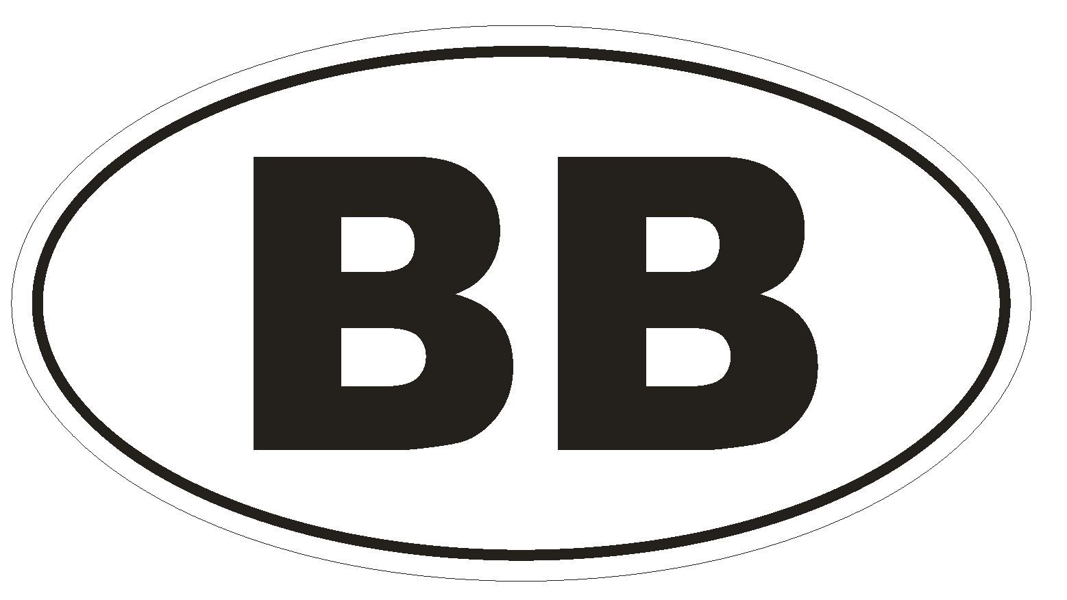 BB Barbados Oval Bumper Sticker or Helmet Sticker D2096 Euro Oval Country Code
