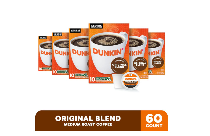 Dunkin' Original Blend Medium Roast Coffee, 60 Keurig K-Cup Pods (PACK OF 6)