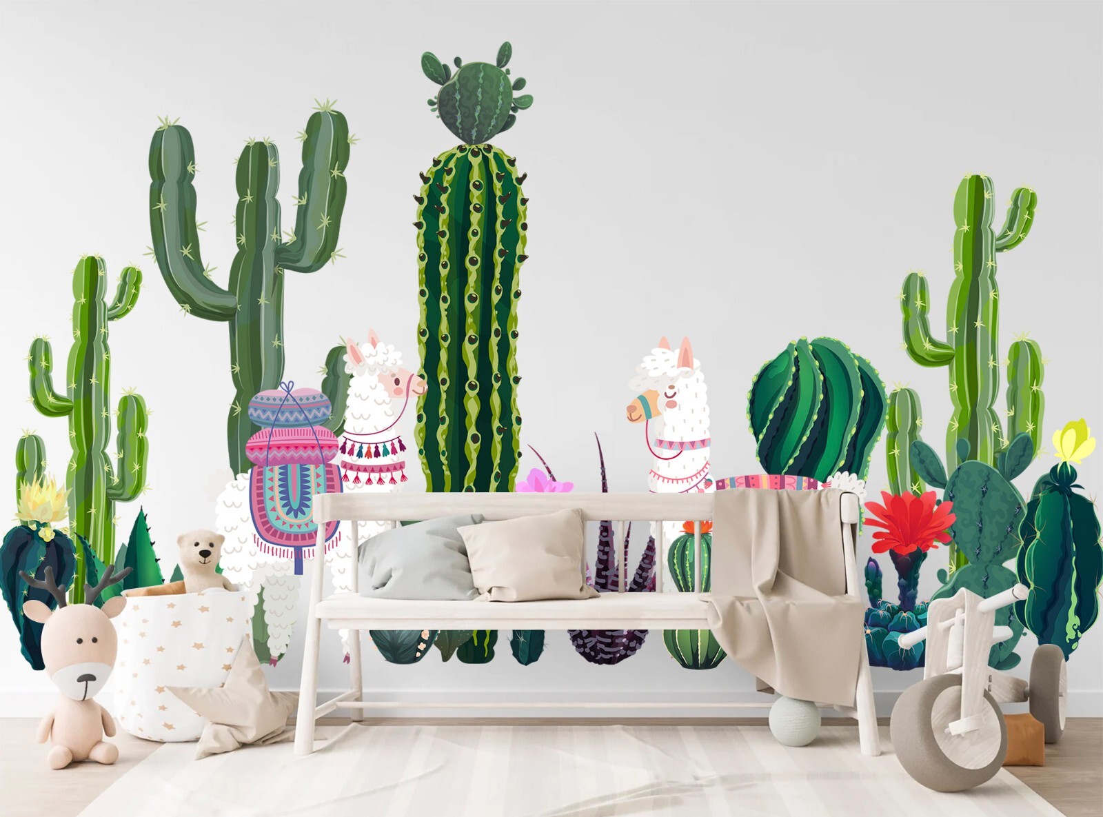 Alpaca Cactus Succulent Plants Wall Fabric Nursery Decal Set Sticker Room Gift