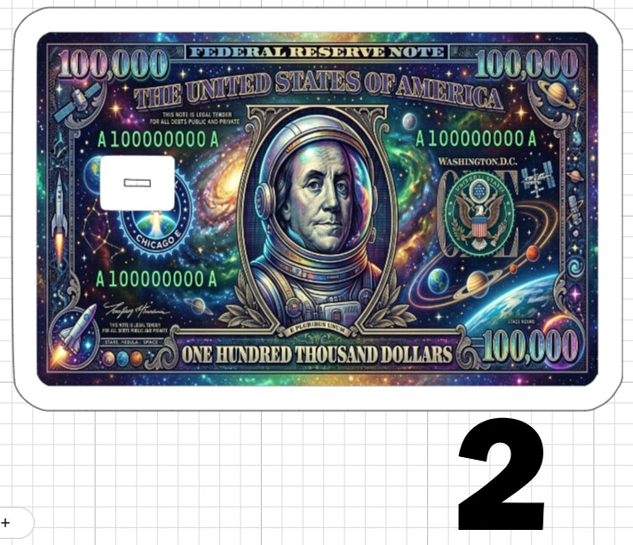 100k Space Dollar Bill Credit ATM Debit Gift Card Skin Sticker Nasa Shuttle USA