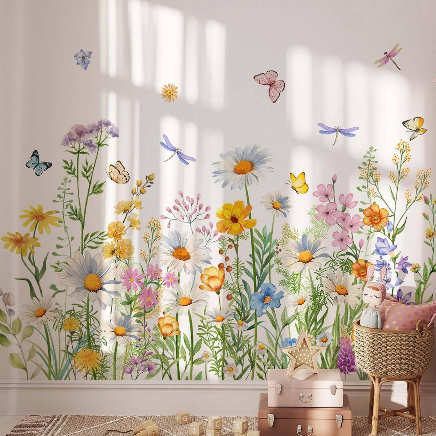 Garden Flower Wall Art Decor Daisy Floral Decals Watercolor Stickers