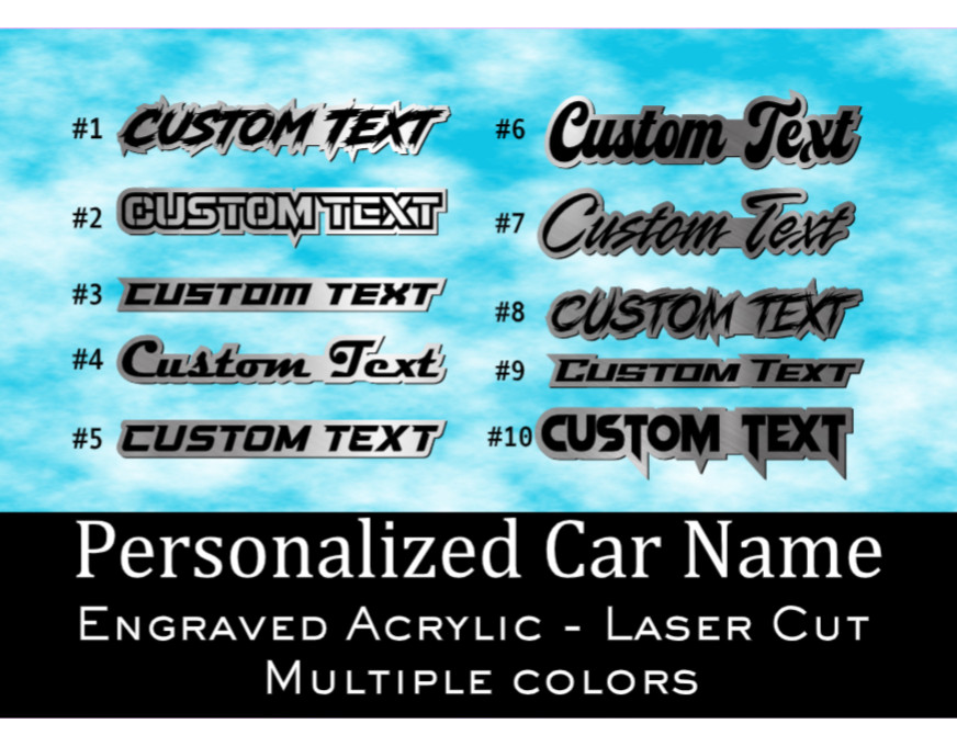 CUSTOM TEXT Engraved Emblem, Car badge, Car emblem BRUSHED SILVER Text Name Logo
