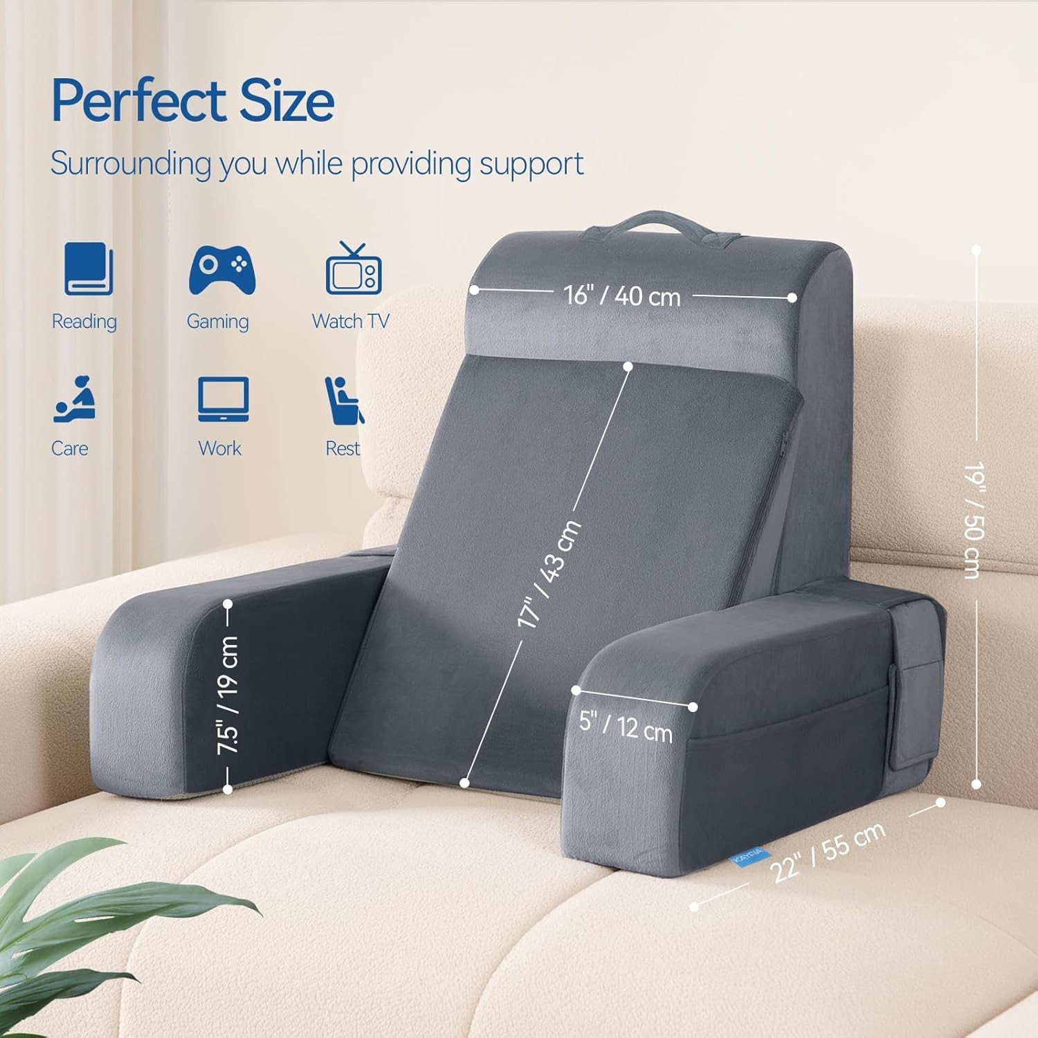 Reading Pillow, 10 in 1 Back Pillow for Bed Sitting up with Detachable Arms Rest
